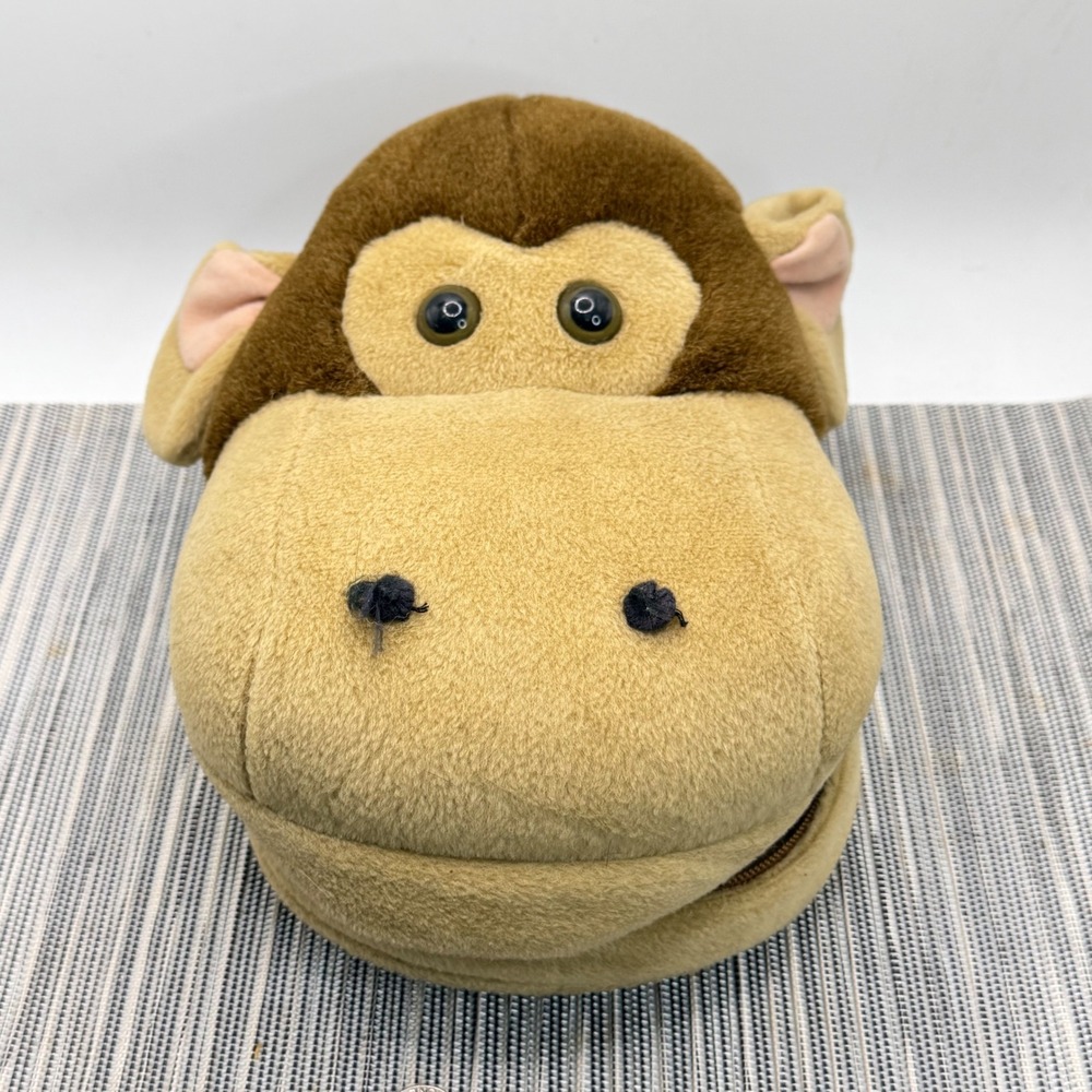 Vintage Head Case Monkey Plush CD Holder Case Y2K Brown Tan Media Storage Bag
